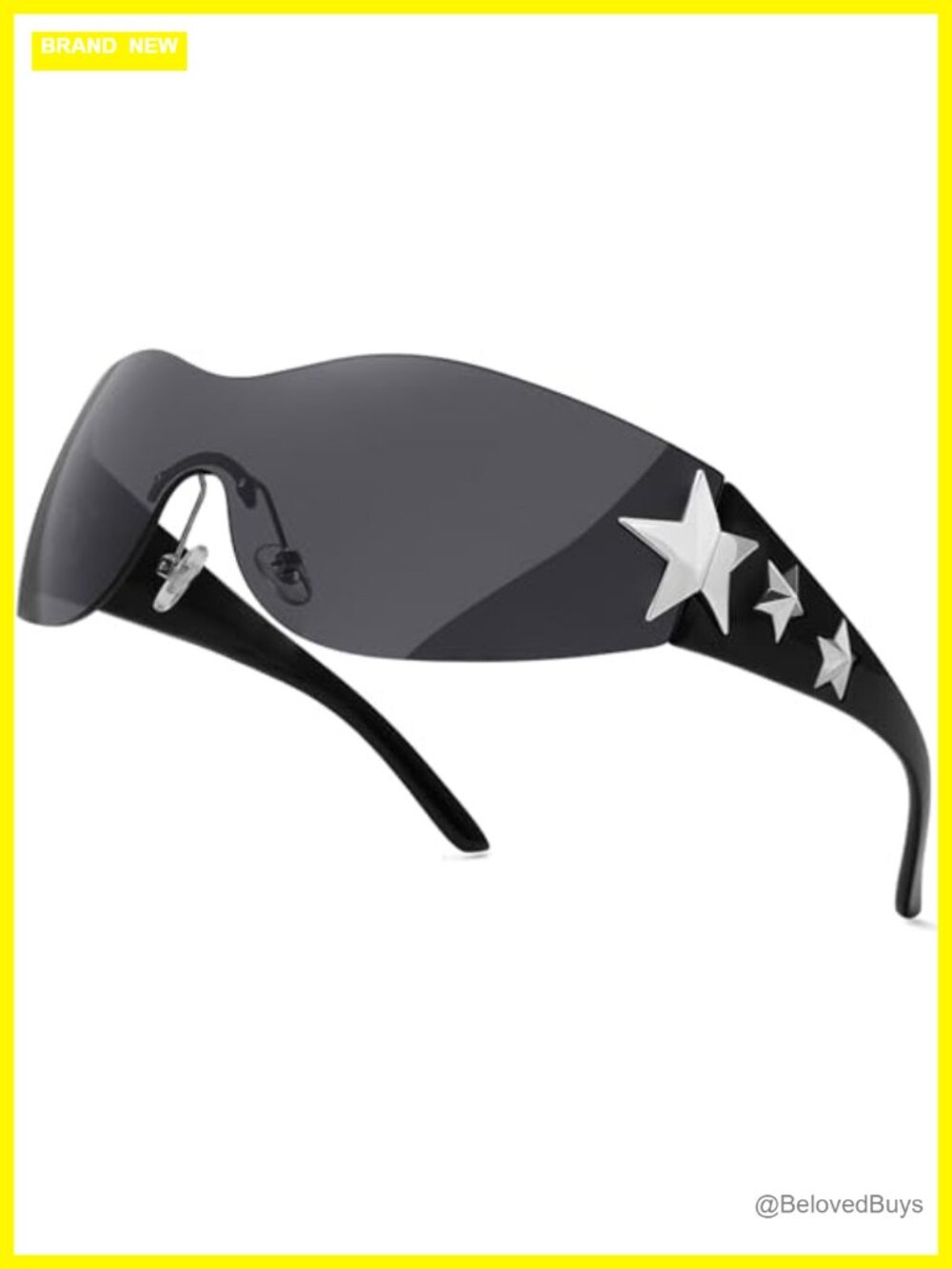 Rimless Y2K Star Wrap Around Sunglasses Shield Shades UV400